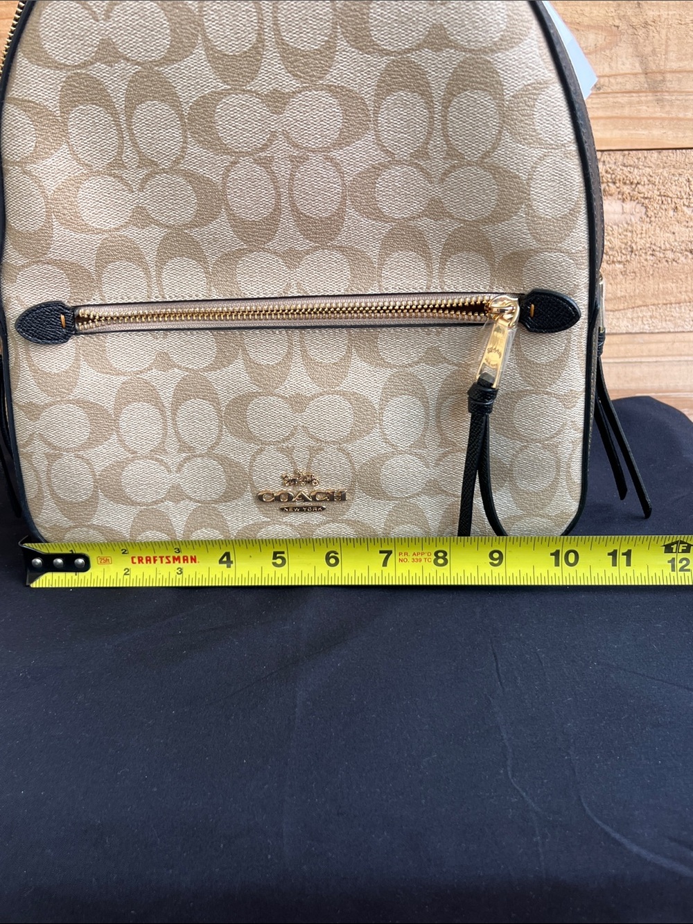 Coach Beige Signature Mini Backpack with Black Trim - Picture 7 of 8